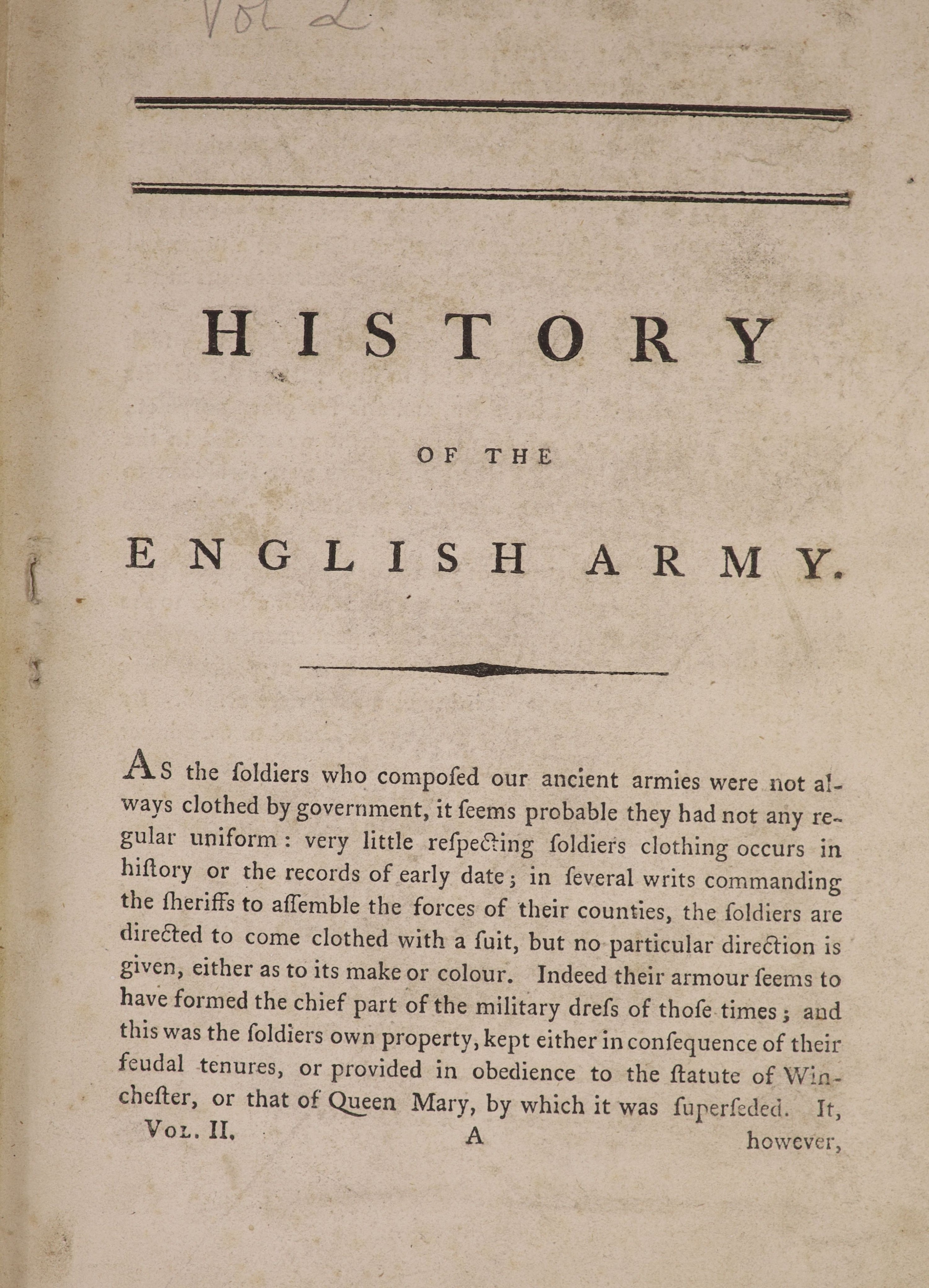 Grosse, Francis - Military Antiquities respecting a History of the English Army ... 2 vols. num. engraved plates: newly rebound green half morocco and cloth, panelled spines